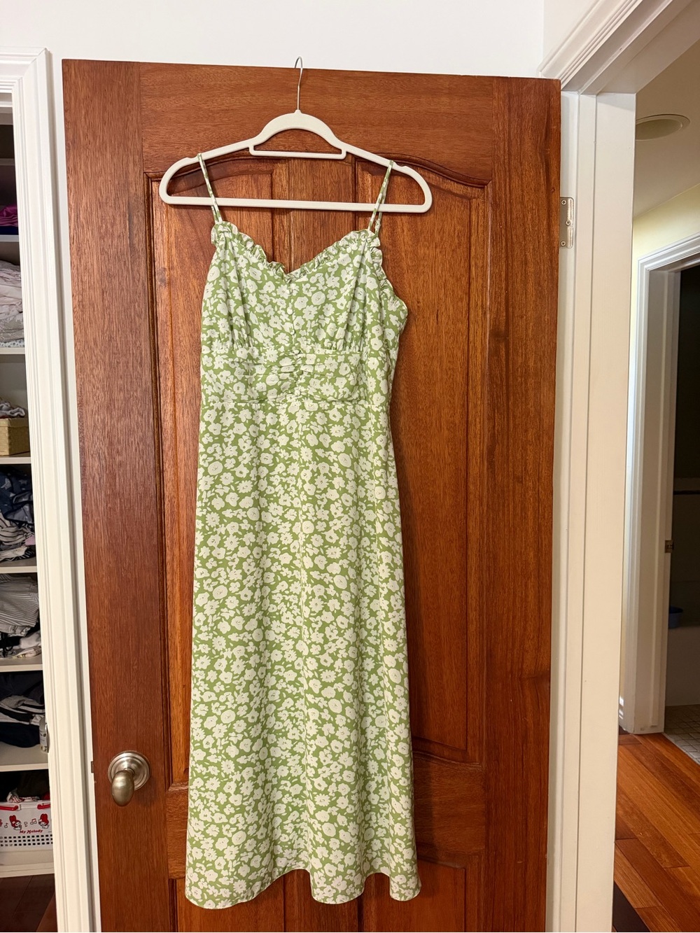 Lulu's Light Green Floral Maxi Dress with White Print